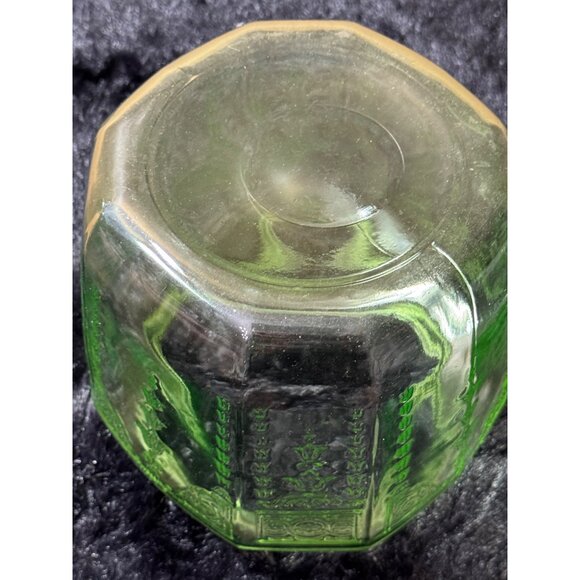 Vintage Uranium 1930's Green Depression Glass Octagonal Biscuit Cookie Jar - Picture 5 of 7